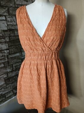 Lovestitch Peach Eyelet Smocked Waist Mini Dress